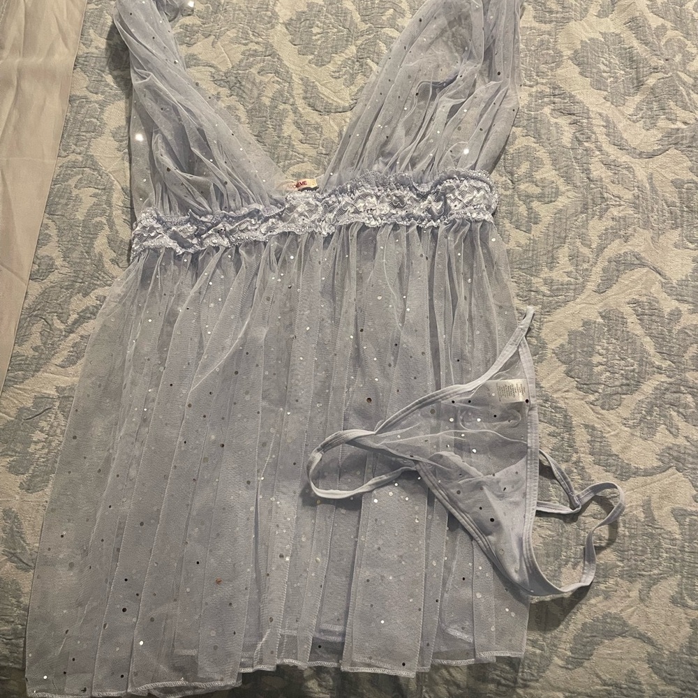 Adore Me Sparkling Sheer Chemise in Light Blue